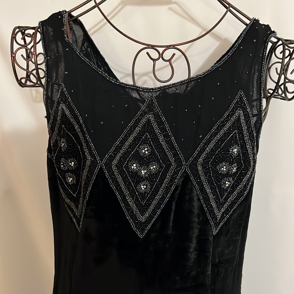 Black Panne Velvet Beaded Maxi Dress